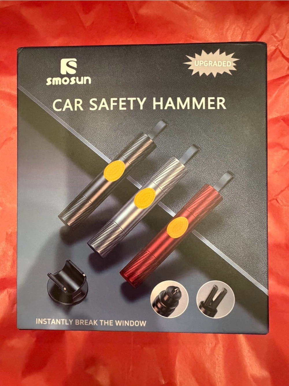 Car Safety Hammer - Black, Silver & Red Emergency Window Breaker